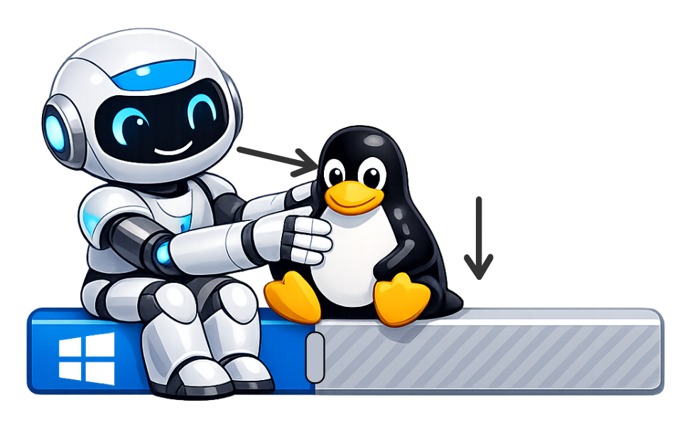 Robot colocando a Tux en el espacio no asignado